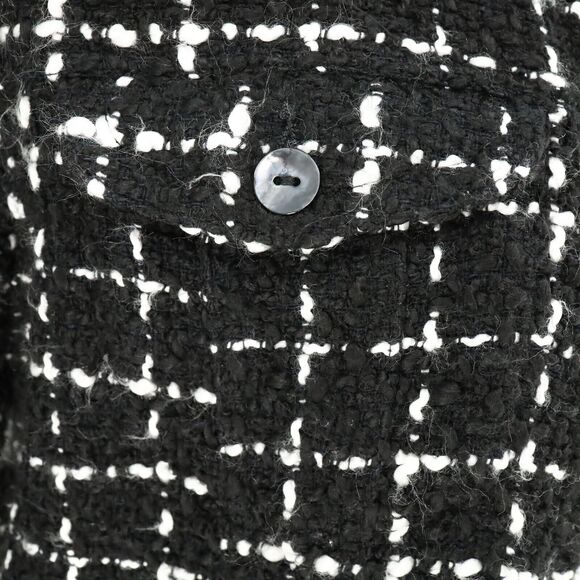 Chicos Jacket 1 Womens 8 Medium Black White Plaid Tweed Blazer Front Pockets - Picture 11 of 16